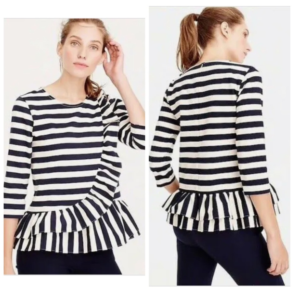 J.Crew Striped Peplum Ruffled Shirt. - Picture 2 of 16